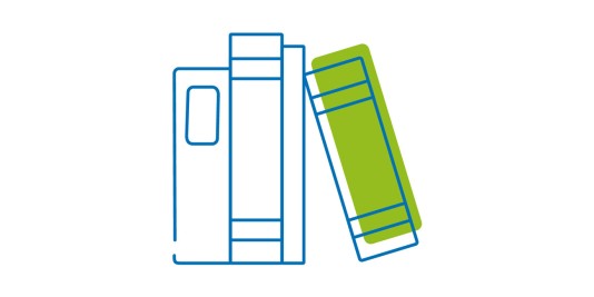 Das Piktogramm zeigt drei aneinander gelehnte Bücher.
