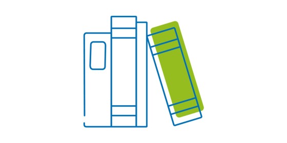 Das Piktogramm zeigt drei aneinander gelehnte Bücher. 