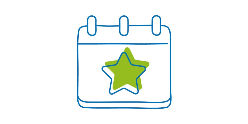 Das Icon zeigt einen Tischkalender mit einer Markierung in Form eines Sterns.