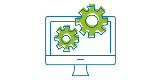 Das Icon zeigt einen Computerbildschirm, der von einem kleinen und einem großen Zahnrad überlagert wird.