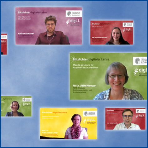 Bildcollage mit Videoausschnitten aus der Reihe "Blitzlichter digitaler Lehre"